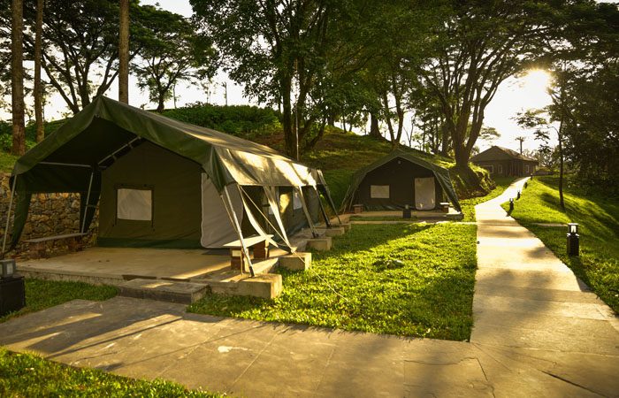 Camping in Swiss tents